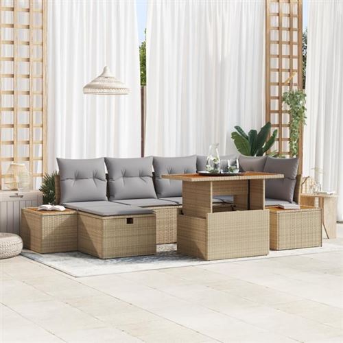 Non Communiqué Beige Vidaxl Ensemble De Canapés De Jardin 7 Pièces Avec Coussins Poly Rattan Acacia 3361412
