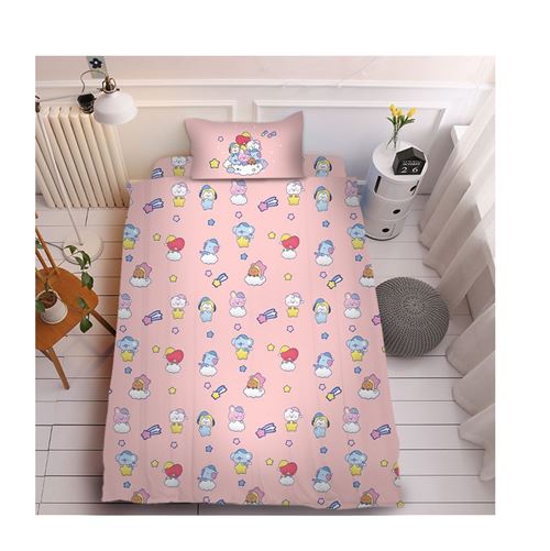 Set de housse de couette BT21 en coton 150x200cm avec drap housse 160*230cm et 2 taies d'oreiller 48*74cm - rose