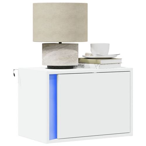 vidaXL Tables de chevet murales avec lumières LED 2 pcs blanc, table de chevet flottante, support de téléphone, table de 852090