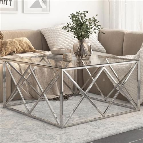 Non Communiqué Gris Vidaxl Table Basse Argenté Acier Inoxydable Et Verre Trempé 349977