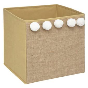 Atmosphera for Kids - Boîte de Rangement Pliable "Pompons" 29x29cm Marron - 1