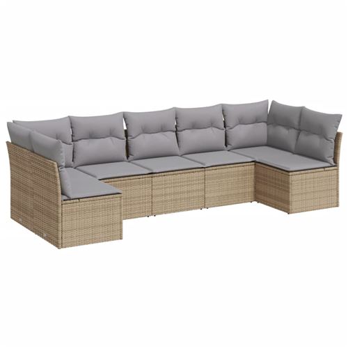 VIDAXL Salon de jardin  avec coussins 7 pcs beige r&eacute;sine tress&eacute;e