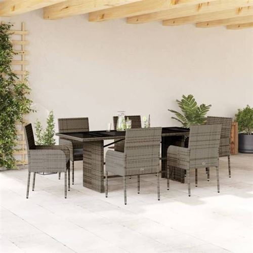 Vidaxl Gris Ensemble À Manger De Jardin 7 Pcs - Rotin - Image 3