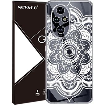 Pack Complet NOVAGO pour Honor 200 Pro 5G - Coque Résistante Transparente avec Motif Rosace Blanche + 3 Films protections écran verre incurvé - 1