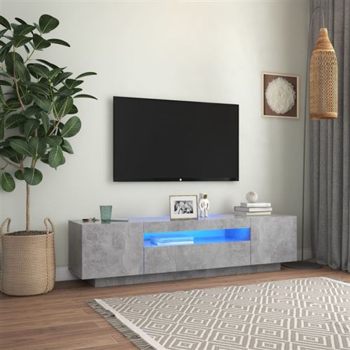 Vidaxl meuble tv avec lumi&egrave;res led gris b&eacute;ton 160x35x40 cm