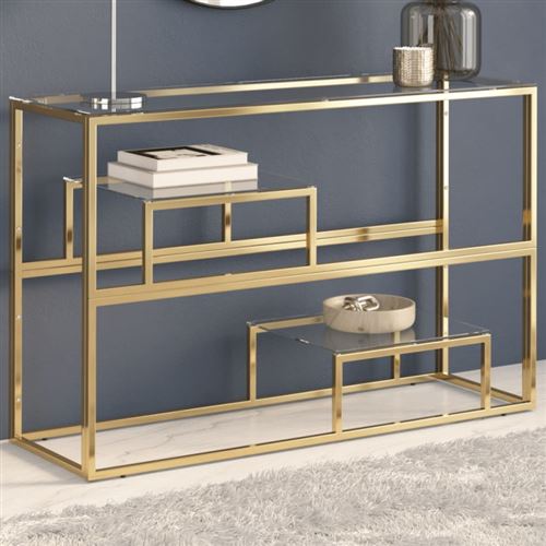 Non Communiqué Doré Table Console Acier Inoxydable Et Verre Trempé