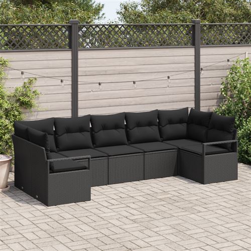 Non Communiqué Noir Ensemble De Canapé De Jardin 7 Pièces Avec Coussins En Poly Rattan Canapé De Jardin 2 Places Avec Coussins En Poly Rattan