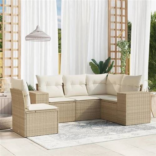 Non Communiqué Beige Salon De Jardin Modulable Vidaxl Rotin 5 Pieces X 83 X 69 5 Personnes