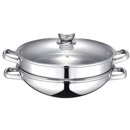 Non Communiqué Inox Wok 2-En-1 - Baumalu - Tous Feux Dont Induction - Couvercle Verre - 32 Cm