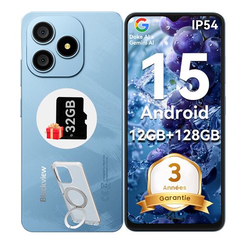 BLACKVIEW Wave 9C Phone, Android 15, Smartphone 5000mAh, Octa-Core 12GB+128GB/SD 2TB Expand, 6.56"" HD, 4G - Bleu
