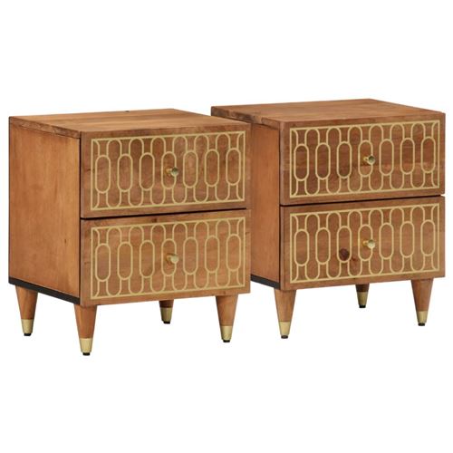 Non Communiqué Marron Vidaxl Tables De Chevet 2 Pcs 40X33x46 Cm Bois De Manguier Solide, Armoire, Armoire Latérale, Support De Téléphone, Table De Chevet 358283