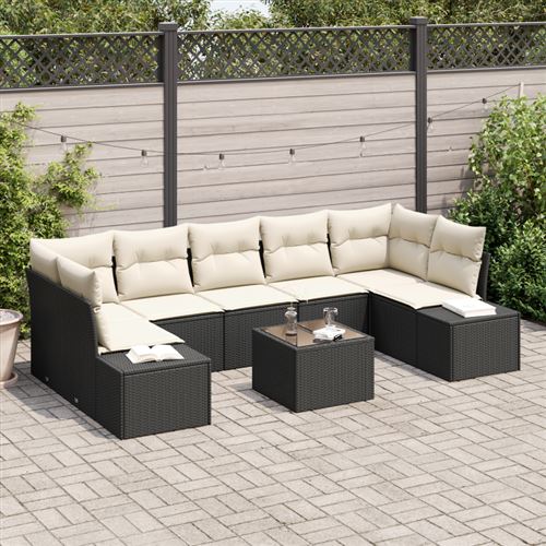 Non Communiqué Noir Ensemble De Sofa De Jardin 8 Pièces Avec Coussins Poly Rotin