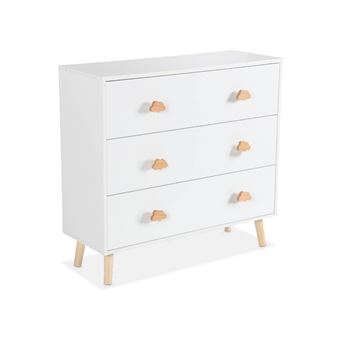 Commode Enfant 3 Tiroirs Bois Blanc - Pieds Et Poignées Nuage En Pin - Sweeek