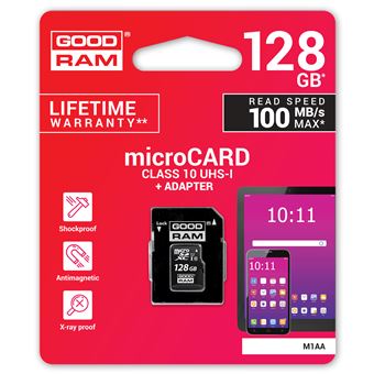 GOODRAM M1AA - Carte mémoire flash (adaptateur microSDXC vers SD inclus(e)) - 128 Go - UHS-I U1 / Class10 - microSDXC UHS-I - 1