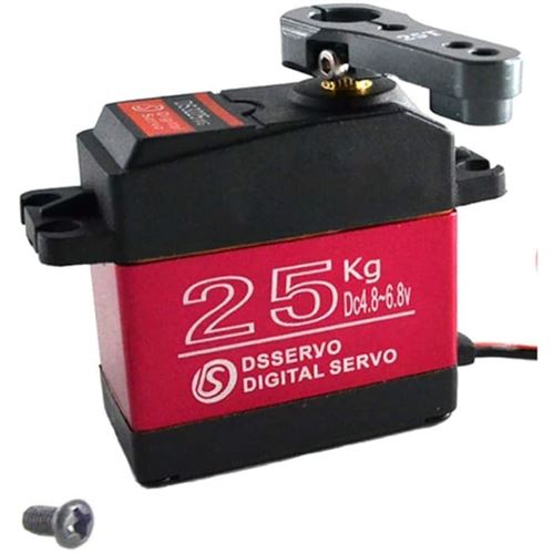 Servomoteur DS3225 25KG Haute Couple Entièrement Métallique pour la Robustesse Idéal pour la Robotique et le Modélisme RC, Rouge Noir, Plastique