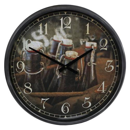Gifts Amsterdam Horloge murale Bottles in Crate Métal Noir 51 cm
