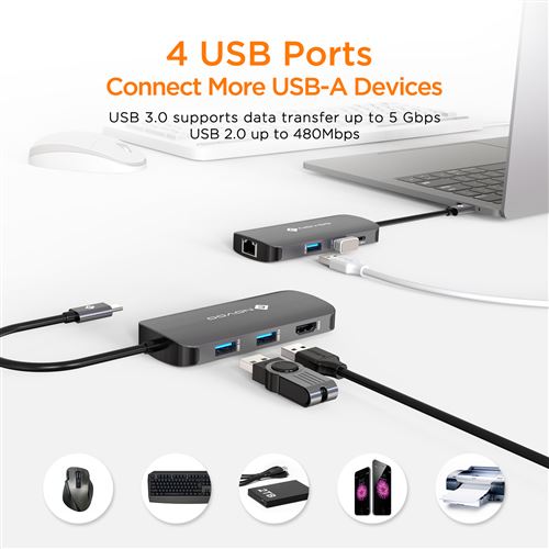 Novoo HUB USB C multport adaptateur USB C vers USB X 4, 100W PD