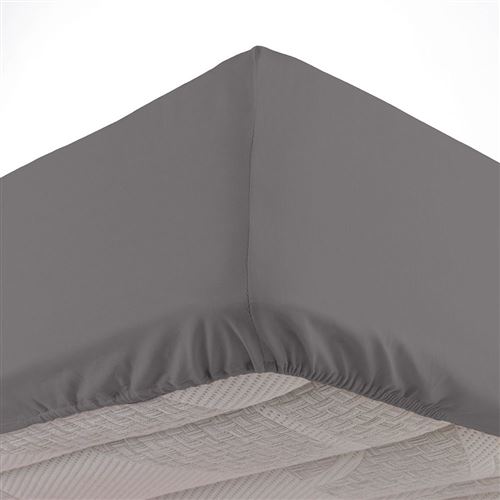 Drap housse 1 personne 90 x 190 cm uni 57 fils lina Gris souris
