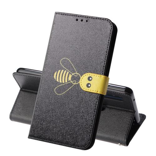 Etui en PU modèle d'abeille en soie avec support noir pour votre Samsung Galaxy A9 (2018)/A9 Star Pro/A9s