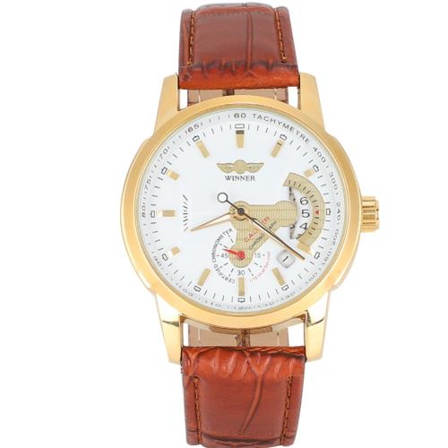 Montre Mécanique Automatique d'hommes Imperméable à l'eau de Bracelet en Cuir d'unité Centrale de Calendrier