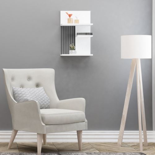 HOMEMANIA Étagère Madera - Murale Flottante, pour Livres - pour Séjour, Bureau, Chambre - Blanc, Noir en Bois, Métal Peint, 40 x 20 x 60 cm