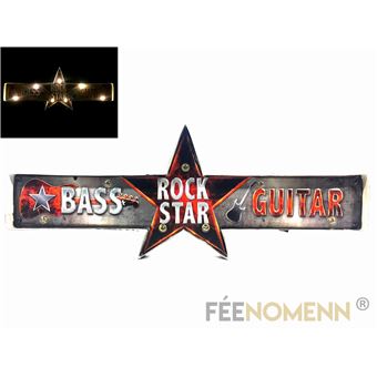 Plaque Métal Lumineuse Led Déco Murale Vintage Rock Star Bass