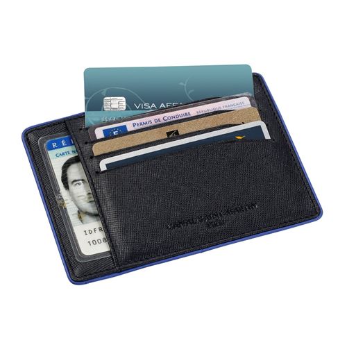 Porte carte plat homme en cuir véritable CANAL SAINT MARTIN Viquel Cuir  Bleu - Porte-cartes - Achat & prix