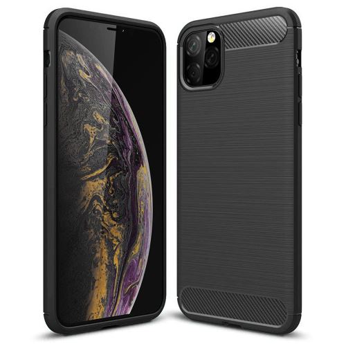 Coque iPhone 11 Pro Max Silicone, Noir Silicone TPU Souple, Housse Fibre de Carbonne Ultra-Mince Anti-Rayures Antichoc - Noir