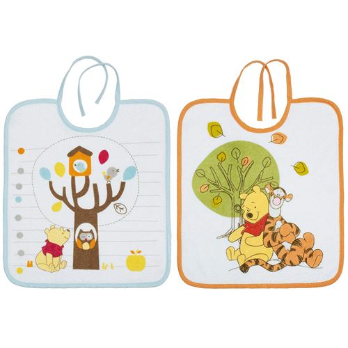 babyCalin Set de 2 Bavoirs 1er Âge Winnie 28 x 32 cm Orange/Bleu
