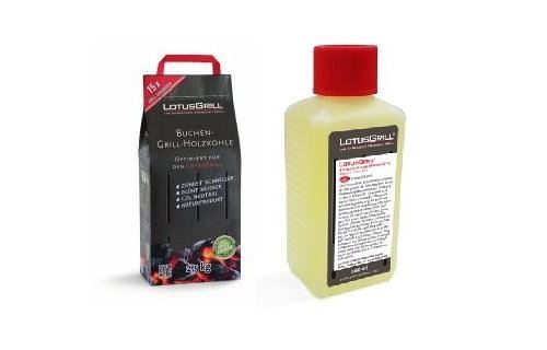LotusGrill charbon de bois de hêtre 2,5 kg Sac avec LotusGrill brûleure à pâte 200 ml