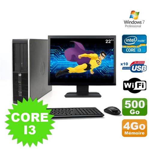 Pc hp compaq elite 8100 sff core i3-530 4go 500go dvd wifi w7 ecran 22'