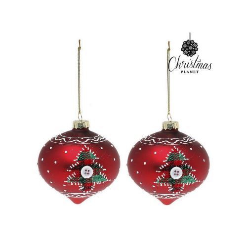 Boules de Noël Christmas Planet 1792 8 cm (2 uds) Verre Rouge