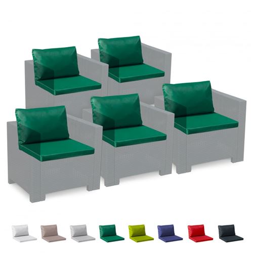 Grand Soleil - Coussins pour salon de jardin Rotin Bica Grand Soleil set rechange remplacement imperméables étanches 5 places, Couleur: Vert