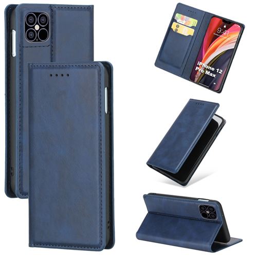 Etui en PU auto-absorbé avec support et porte-cartes bleu pour votre Apple iPhone 12 Pro Max 6.7 pouces
