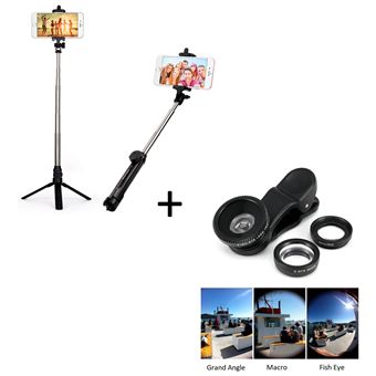Pack Photo pour MEIZU M6T Smartphone (Selfie Stick avec Trepied + Objectif Pince 3 en 1) Android IOS Telecommande Bluetooth - 1