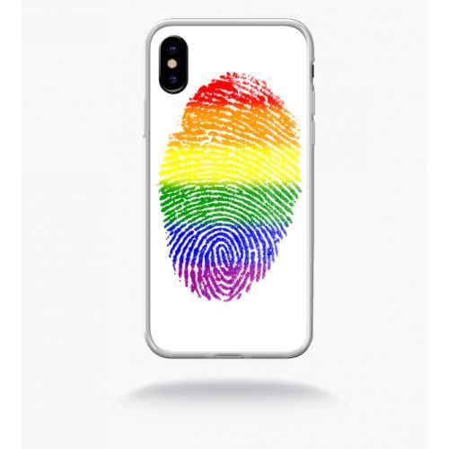 Coque empreinte digitale drapeau gay pride compatible apple iphone x bord transparent