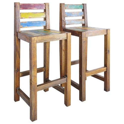 Vidaxl Tabourets De Bar - Bois Massif Multicolore - Image 2