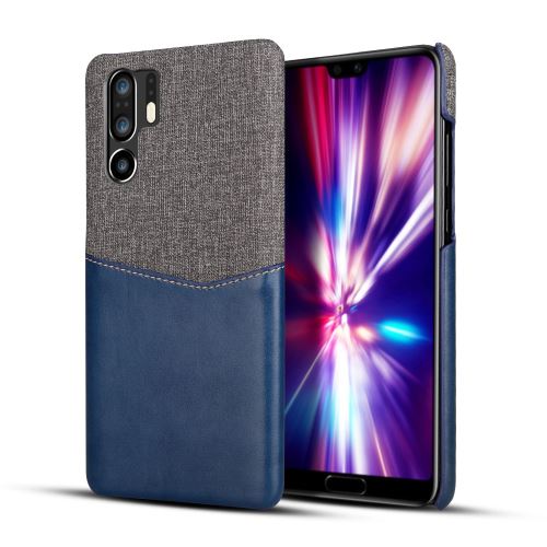 Etui en PU épissure du tissu avec porte-cartes bleu pour Huawei P30 Pro
