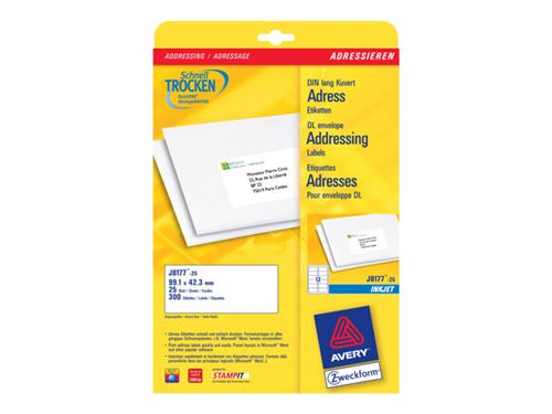 Avery Zweckform J8177 - Blanc - 42.3 x 99.1 mm 300 étiquette(s) (25 feuille(s) x 12 étiquettes adresses