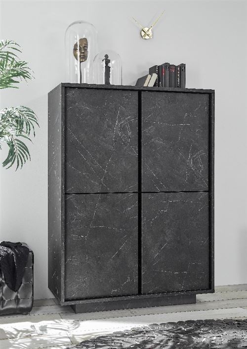 SUBLEEM Buffet haut 92 cm 4 portes FROSINONE Marbre noir