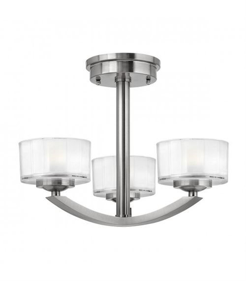 Plafonnier Meridian, nickel brossé et verre