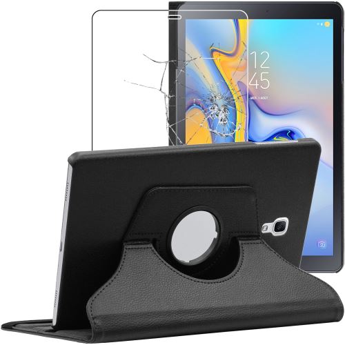 EBESTSTAR  - Coque Samsung Galaxy Tab A 10.5 (2018) T590 T595 Housse Etui PU Cuir Rotatif 360, Noir + Film protection &eacute;cran en VERRE Tremp&eacute; [Dimensions PRECISES Tablette : 260 x 161.1 x