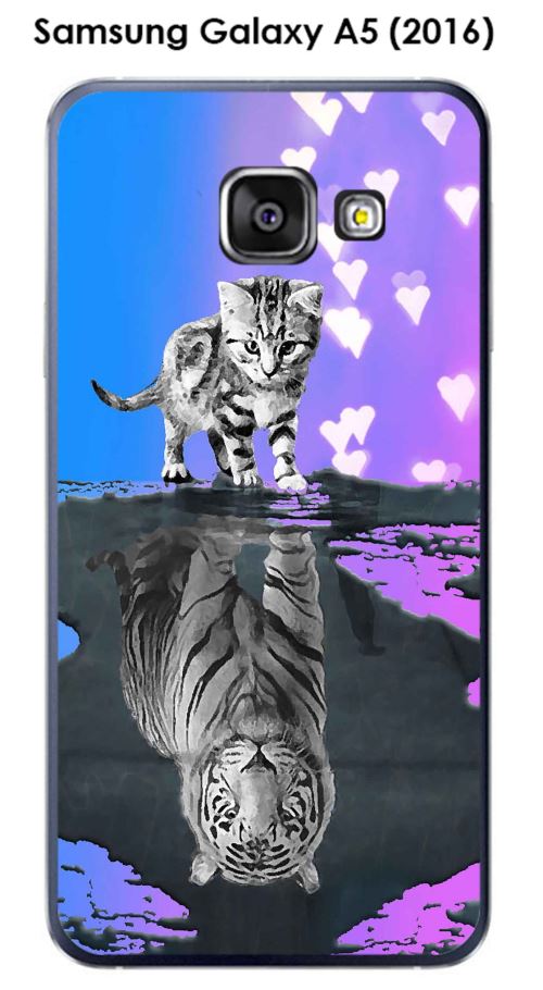 Coque TPU gel souple Samsung Galaxy A5 (2016) - A510F design Chat Tigre Blanc fond bleu rose