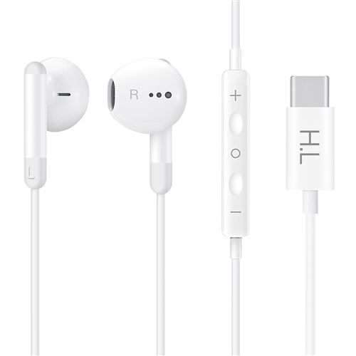 Ecouteurs Filaires USB-C Intra-auriculaires Son Clair Micro T&eacute;l&eacute;commande Blanc
