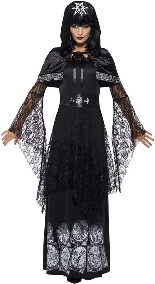 Smiffys Costume maîtresse de la magie noire, Noir, avec robe, ceinture et cape