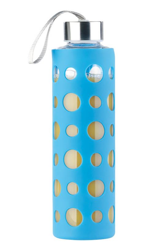 Bouteille en verre borosilicate 550 ml - Avec housse silicone Bleue
