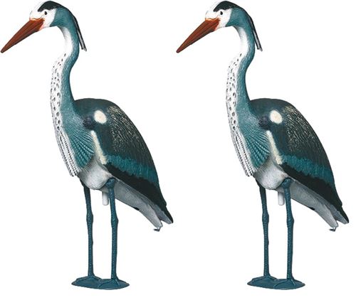 2x Héron factice pour bassin en plastique avec pieds et barreau, 75 cm, figurine de jardin, leurre héron