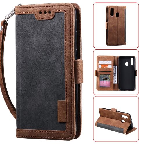 Etui en PU flip style d'épissage vintage avec support gris pour votre Samsung Galaxy A20e