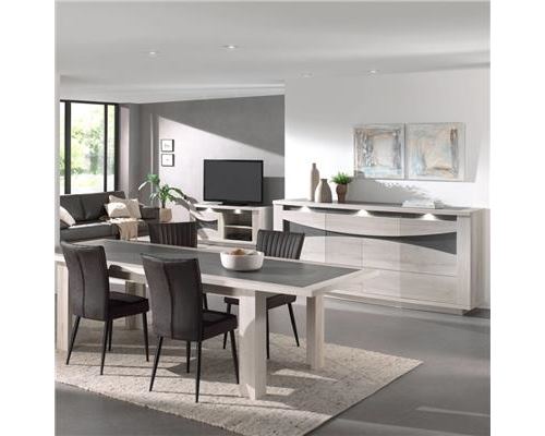 Salle à manger couleur chêne beige imitation céramique RIVERY - L 240 x P 106 x H 77 cm