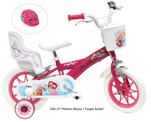 Vélo enfant fille Princesses Disney 12 pouces avec Casque inclus
